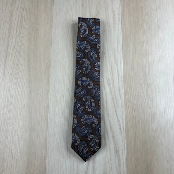 Canali Mens Brown Paisley Print Classic Designer Formal Silk Tie 60x3 Inches - Picture 1 of 12